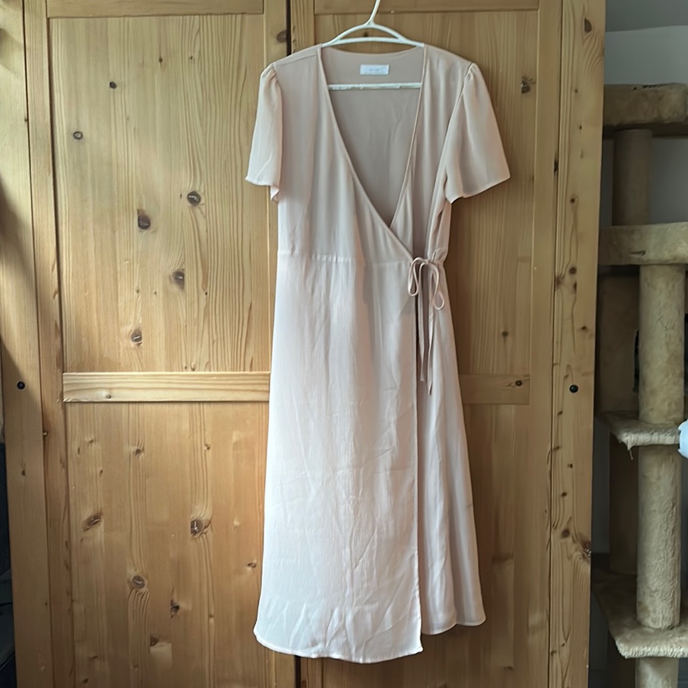 Oak and fort midi pale pink wrap dress
